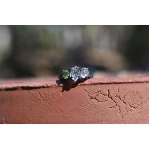 Unique Raw Peridot Engagement Ring, oxidized sterling silver, size 3 4 5…